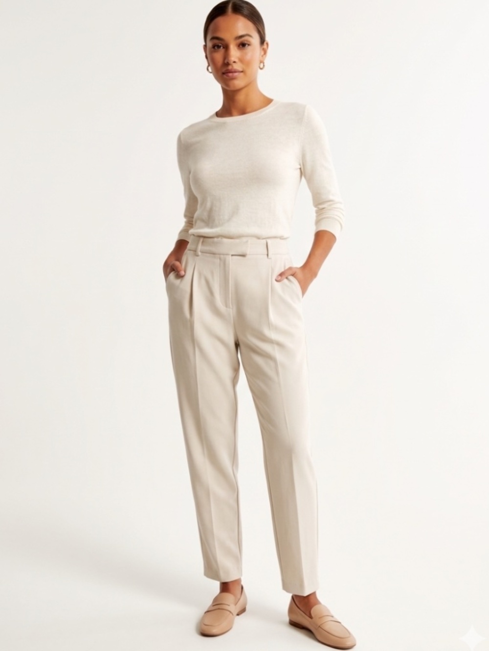 Abercrombie & Fitch Ultra High Rise Tailored Quiet Luxury Trouser Cream Size 28